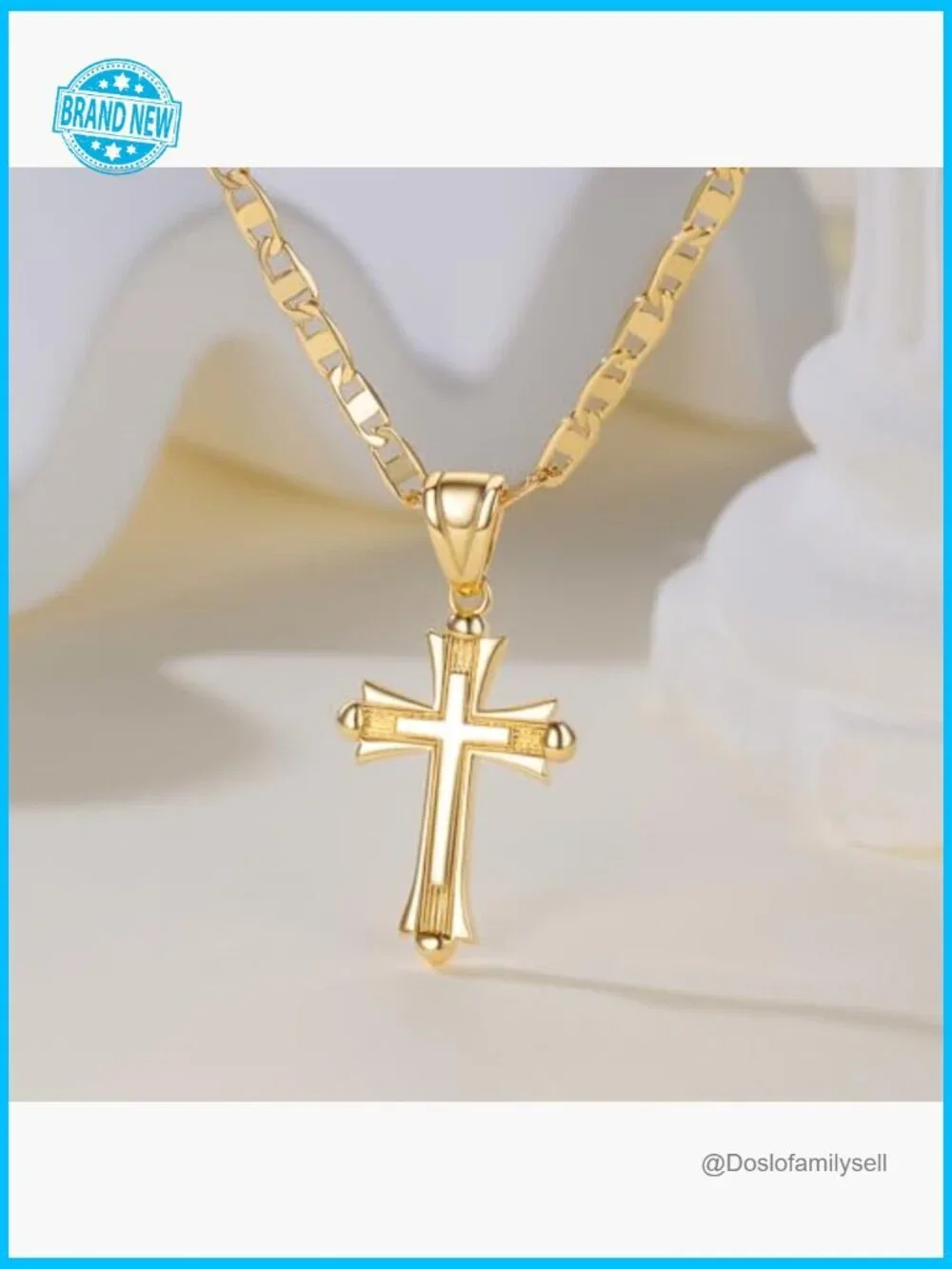 Double Cross Pendant Necklace 14K Gold Elegant Minimal Chic Faith Jewelry